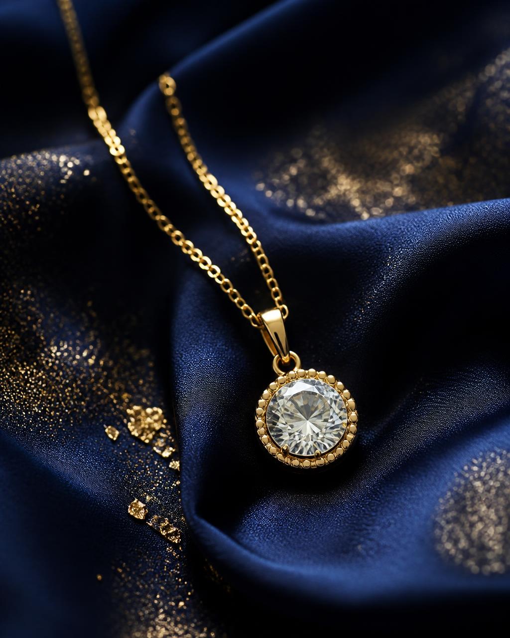 POKA celestial pendant on midnight velvet